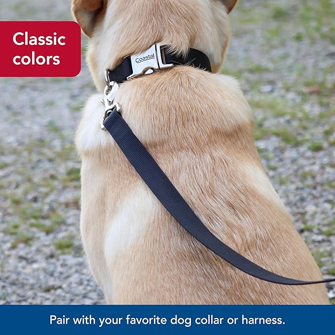 Coastal Pet Single-Ply Dog Leash - Sturdy Pet Leash - Comfortable & Stylish - Resists Fraying - Vibrant & Fade-Resistant Color - Black, 3/4" x 6'