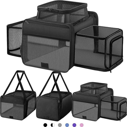 Top and 2 Sides Expandable Cat Carrier 18x11x11, TSA Airline Approved Dog Carriers for Small Dogs, Soft-Sided Pet Carrier with Self-Locking Zippers for Kitten,Rabbit, Puppy, Guinea Pig Black