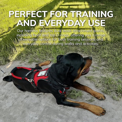 ActiveDogs No Pull Harness - Adjustable Service Dog Harness for Small Dogs with Control Handle, ID Window, D-Rings & Reflective Padding - Red, 19"-25"