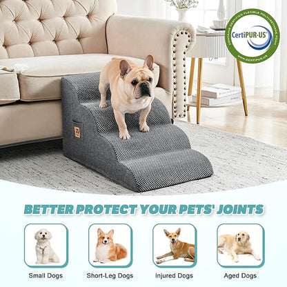 IFNOW Dog Stairs for Small Dogs 15.7''H, 4-Step Sturdy Dog Steps for Bed, Couch, Sofa, Waterproof Pet Stairs for Older Cats, Puppy, Removable Washable Cover, Non-Slip Curved Pet Ramp Indoor, Grey
