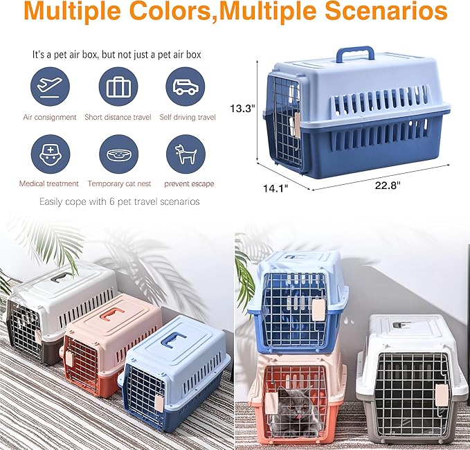 Pets Carrier,Kennel, 23in,Long,Hard-Sided,for Small Dog/Cat up to 20 lb,Suit for Airline/Road Travel (Blue, Large)