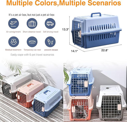 Pets Carrier,Kennel, 23in,Long,Hard-Sided,for Small Dog/Cat up to 20 lb,Suit for Airline/Road Travel (Blue, Large)