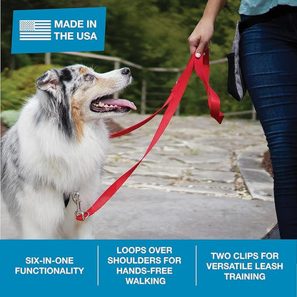 Blue-9 Multi-Function Hands Free Dog Leash, Double Attachment 6 Foot Adjustable Lead for Obedience, Running, and Agility Training, Made in The USA, Black, Small/Medium
