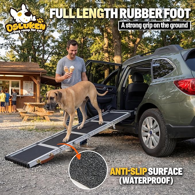 𝐍𝐞𝐰𝐥𝐲 𝐔𝐩𝐠𝐫𝐚𝐝𝐞𝐝 Dog Ramp for Car (200 lbs), Extra L71” W17” Folding Pet Ramp for Large Dogs Ratchet-Adjustable 90° Head, Outdoor Anti-Slip Foldable Dog Car Ramps for SUV Truck Side Door