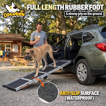 𝐍𝐞𝐰𝐥𝐲 𝐔𝐩𝐠𝐫𝐚𝐝𝐞𝐝 Dog Ramp for Car (200 lbs), Extra L71” W17” Folding Pet Ramp for Large Dogs Ratchet-Adjustable 90° Head, Outdoor Anti-Slip Foldable Dog Car Ramps for SUV Truck Side Door