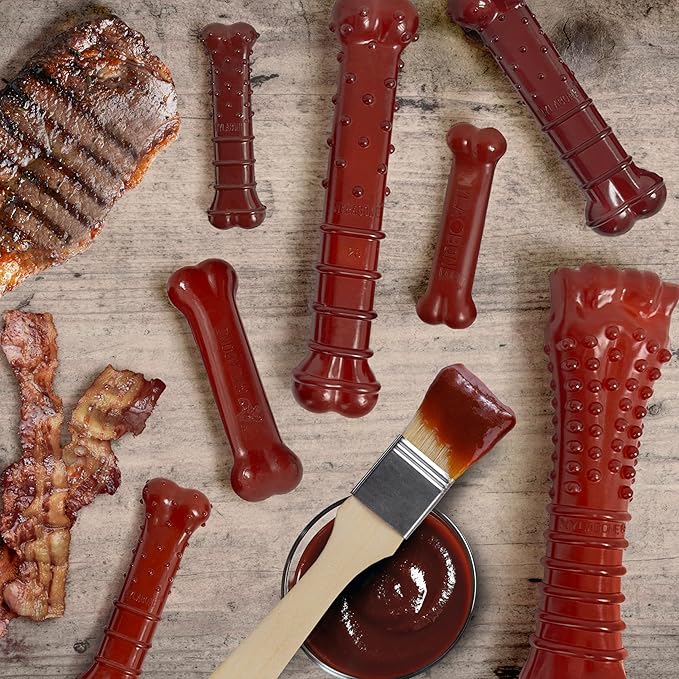 Nylabone Textured Bone Power Chew Toy for Dogs, Durable & Tough Dog Toys for Aggressive Chewers, Basted Blast Bacon & Steak Flavor, Medium Dogs - Up to 35 lbs, 1 Count