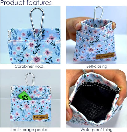 Raisingwell Dog Treat Pouch, Small Cotton Pocket Sized Training Holder, Hand Free Walking Fanny Bag with Carabiner, Self-Closing Pet Feed Snack Reward, Behavior Aids for Puppy Travel or Outdoor Use
