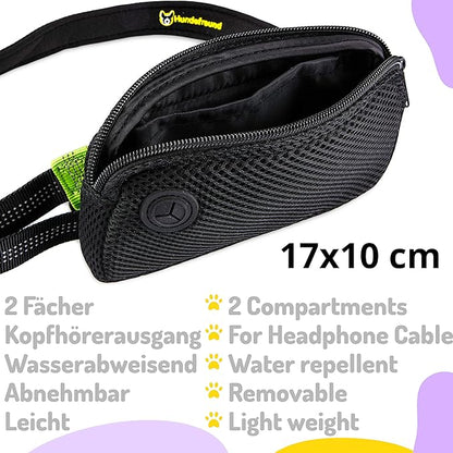 Hundefreund Hands-Free Leash for Small Dogs Under 30 lbs – Lightweight Waist Leash with Soft Bungee (43–63"), Padded Belt (26–47") & Pouch – Dual Handles, Reflective Stitching for Walking & Jogging