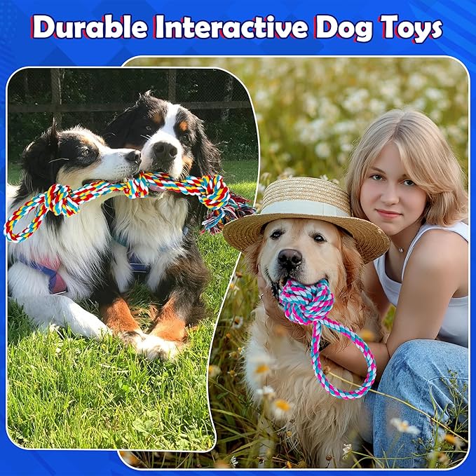 Dog Rope Toys for Aggressive Chewers, Nearly Indestructible Dog Toys Set for Large/Medium Dogs, Heavy Duty Natural Cotton Rope Chew Toy for Teething, Tug Toy 5 Pack