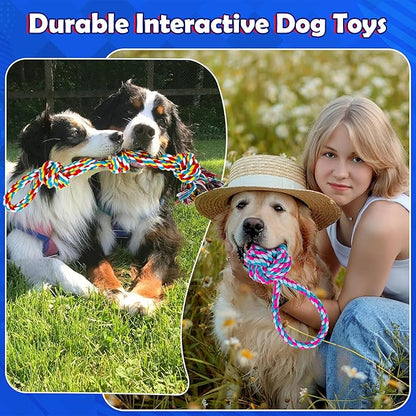 Dog Rope Toys for for Aggressive Chewers, Nearly Indestructible Dog Toys Set With Squeak Octopus for Large/Medium Dogs, Full of Attractiveness, Heavy Duty Natural Cotton Rope Chew Toy,Tug Toy 9 Pack
