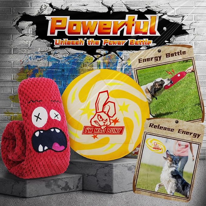 Long-Lasting Heavy Various Dog Chew Toys for Aggressive Chewers, 9 Pack Indestructible Large Dog Toys Include Tug Chew & Rope Toys, Squeaky Toys for Medium&Large Breed(for Super chewers -Mad Bunny)