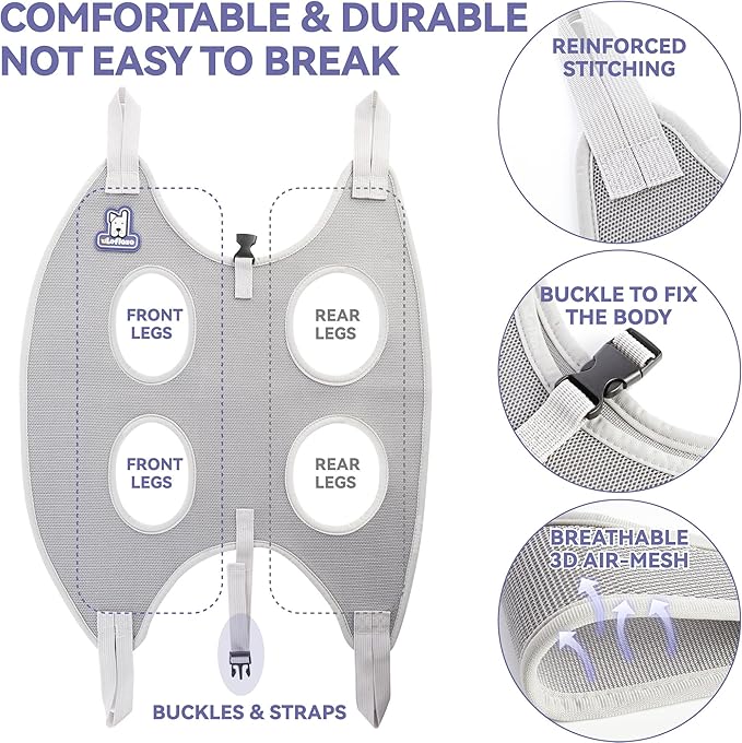 Dog Grooming Hammock Harness for Dogs & Cats with Pet Nail Clipper Trimmer - Cat Hanger Sling for Trimming Clipping Nails- Dog Hammock Restraint Bag for Small Medium Large pet （ Grey L ）