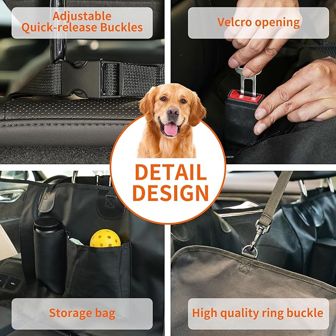 Back Seat Extender for Dogs | Waterproof, Anti-Scratch, PU Leather Cover | Hard Bottom Holds 400 lbs | Dog Hammock for Car | Pet Backseat Protector | Large Space | Dog Travel Bed for Car & SUV