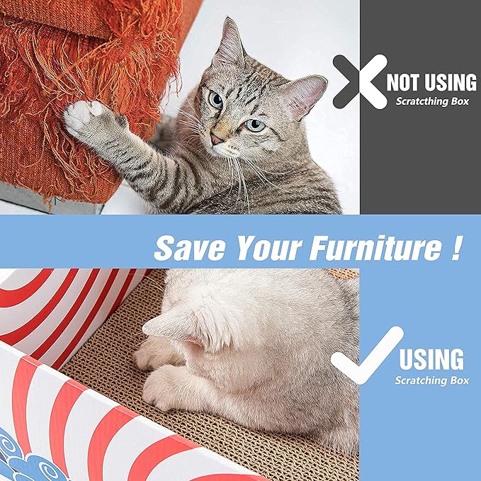 Cat Scratcher Box with Heavy-Duty Double-Sided Cardboard Pad, Cardboard Lounger, Cat Bed for Indoor Cats, Interactive Hole Design, Large - 5 Pack, White