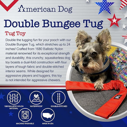 American Dog Double Bungee Tug – Durable Tug Dog Toy Made in USA from Pet-Safe, Machine-Washable 1680 Nylon Ballistic Material for Bonding, Play Time, Mental Stimulation, Exercise, Training, & More