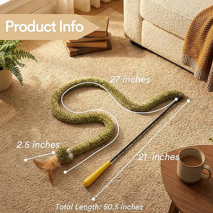 ZEZE Forest Snake Cat Teaser Wand Toy, 50.5” Interactive Feather Cat Toy with Crinkle Sound, Flexible Rubber Wand & Non-Slip Handle for Indoor Cats Play