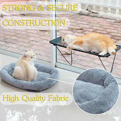 ROOVE Cat Window Perch – Luxury Cozy Hammock with Ultra-Soft Cover, Sturdy Metal Frame & 4 Strong Suction Cups, Durable Window Bed for Large Indoor Cats & Kittens to Lounge, Rest, and Observe (Grey)