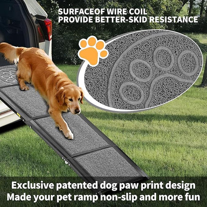 Dog Ramp for Car 63" Long & 17.3" Wide Portable Dog Ramps for Large Dogs with Non-Slip Rug Surface Dog Car Ramp for SUV Car & Truck, Outdoor Pet Ramp Folding Dog Ramp Up to 250LBS