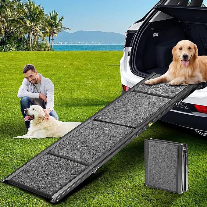 Dog Ramp for Car 63" Long & 17.3" Wide Portable Dog Ramps for Large Dogs with Non-Slip Rug Surface Dog Car Ramp for SUV Car & Truck, Outdoor Pet Ramp Folding Dog Ramp Up to 250LBS