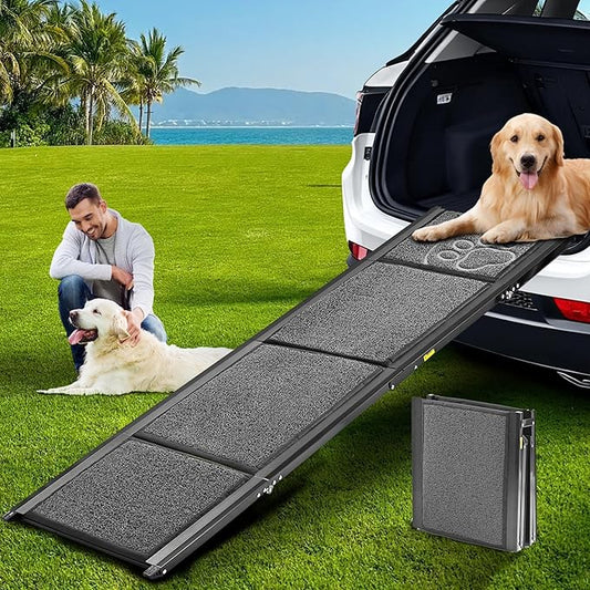 Dog Ramp for Car 63" Long & 17.3" Wide Portable Dog Ramps for Large Dogs with Non-Slip Rug Surface Dog Car Ramp for SUV Car & Truck, Outdoor Pet Ramp Folding Dog Ramp Up to 250LBS