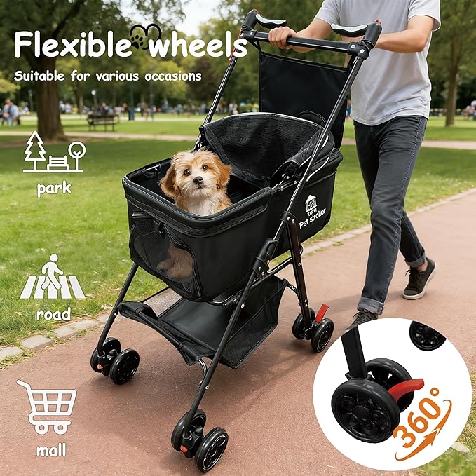 XL Extra-Large Pet Stroller, Running&Travel Pet Cart with Weather Cover, Cat&Dog Stroller for Large/Medium/Small Pets, Outdoor Pet Supplies 16.1"(D) 28"(W) 38.6"(H)