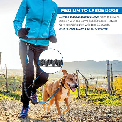 Tuff Mutt Hands-Free Waist Leash for Dog Walking, Running and Hiking, Adjustable Belt with Double Handle, Reflective Bungee Design for Large & Medium Dogs