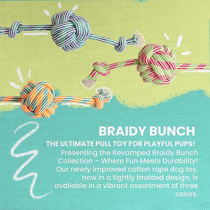 SNUG AROOZ Braidy Bunch Cotton Rope Dog Toy - Assorted Colors - Braided Design with Giant Knot - Safe for Chewing - Ideal for Tugging & Fetching