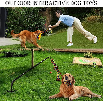 Outdoor Interactive Dog Toys,Tether Outdoor Dog Tug Toy Exercise Equipment in Yard Park with 2 Rope Toy for Large Medium Small Dogs Pull Chase and Tug of War