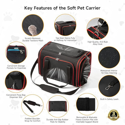 EliteField Soft-Sided Pet Carrier (3-Year Warranty, Airline Approved), Foldable Travel Bag with Removable Fleece Bed for Dogs, Cats & Small Pets, Scratch-Resistant Mesh