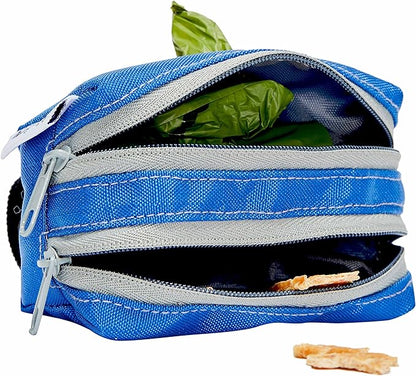 Blueberry Pet Dog Poop Bags Rolls Dispenser, Leash Attachment Holder for Dog Poop Bags, Solid Color, Dual Zippered Compartments, Lightweight, Durable, Includes Free Roll, Travel-Friendly