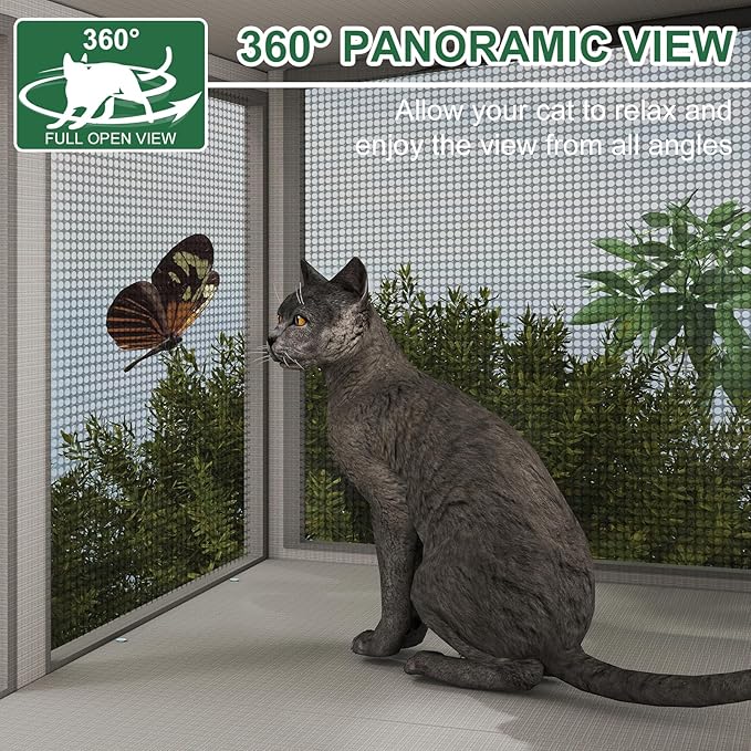 Cat Catio, Expandable Window Box Enclosure for Indoor Cats, Comfortable Wooden Small Pet Perch House Hammock, All-Weather, Keep Bugs Insects Out