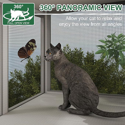 Cat Catio, Expandable Window Box Enclosure for Indoor Cats, Comfortable Wooden Small Pet Perch House Hammock, All-Weather, Keep Bugs Insects Out