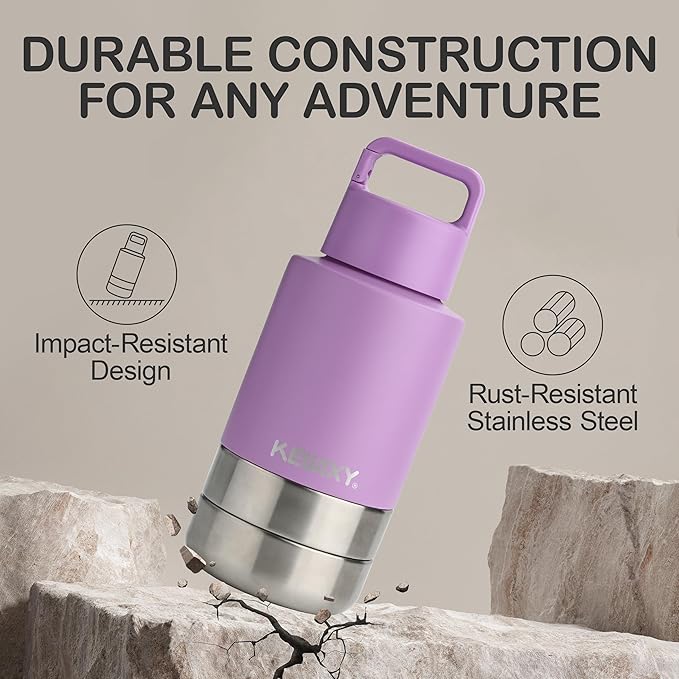 KEWIXY Insulated Dog Travel Water Bottle with Detachable Bowls, 3 in 1 Portable Dog Water Bottle Dispenser, Dog Accessories for Walking, Hiking, Camping, Outdoor (Lavender, 32 Oz)