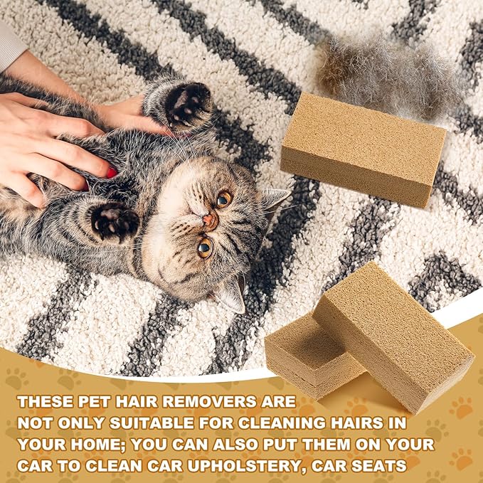 Pet Hair Remover Sponge Cat and Dog Hair Sponge Rubber Pet Fur Lifter Removal Tool, Remove from Furniture, Carpet, Bedding, Clothing, 6.26 x 3.28 x 1.89 Inch(Khaki,1 Pack)
