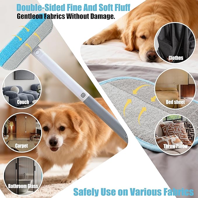 Magic pet Hair Remover Set for Dogs & Cats, Includes 4-in-1 Extended Handle Hair Brush, Hair Glove & Free Metal Storage Hook, Works Great on couches, Carpets, Furniture, car Seats and Hard Surfaces.