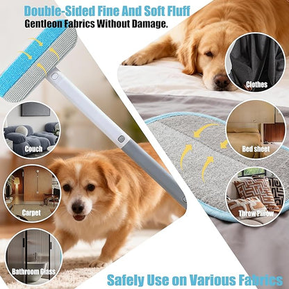 Magic pet Hair Remover Set for Dogs & Cats, Includes 4-in-1 Extended Handle Hair Brush, Hair Glove & Free Metal Storage Hook, Works Great on couches, Carpets, Furniture, car Seats and Hard Surfaces.