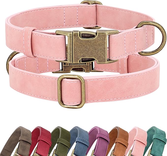 Didog Soft PU Leather Dog Collar, Stylish Quick Released Dog Collars for Small Dogs, Easy Clean Adjustable Pet Collar for Daily Walking, Pink, S Fit 10-15" Neck