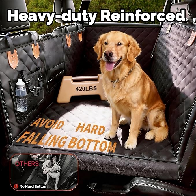 Back Seat Extender for Dogs with Hard Bottom, Dog Car Seat Cover for Back Seat, Waterproof Backseat Dog Extender & Hammock, Fits Most Cars, SUVs &Trucks, Medium&Large Dogs