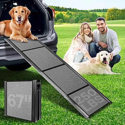 67''x 17'' Dog Ramp, Dog Ramp for Car, Folding Car Ramps for Pets, Dog Stairs Up to 250LBS, Pet Ramp with Non-Slip Rug Surface, Extra Long Dog Steps for Car, SUV, Truck