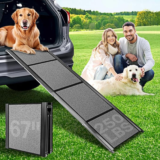 67''x 17'' Dog Ramp, Dog Ramp for Car, Folding Car Ramps for Pets, Dog Stairs Up to 250LBS, Pet Ramp with Non-Slip Rug Surface, Extra Long Dog Steps for Car, SUV, Truck