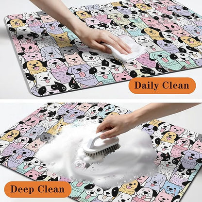 Pet Feeding Mat for Floors Waterproof Dog Mat for Food and Water Absorbent Quick Dry Non Slip mat for Cat Bowls