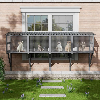 MAGIC UNION Cat Catio, Cat Window Perch for Large Indoor Cats - Expandable Wooden Windows Box Enclosure, Waterproof Window Hammock for Enjoying The Outdoor Sights (Grey, 82.6" L)