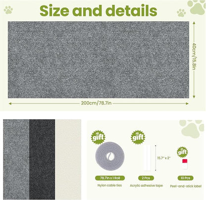 Cat Scratch Couch Furniture Protector, 78.7" x 15.8" Cat Scratcher Pad Deterrent from Cats Claws Scratching, DIY Sisal Carpet Cat Proof Couch Cover Replacement for Indoor Sofa, Wall, Door, Light Grey