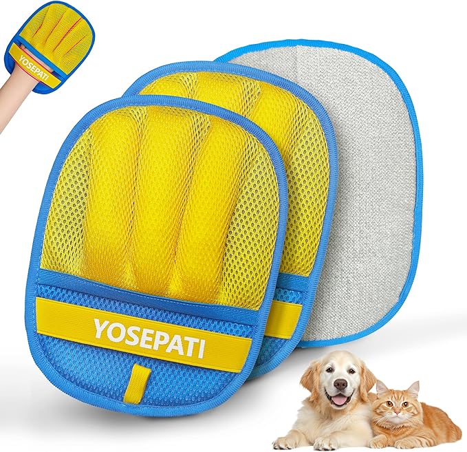 Pet Hair Removal Glove, Five-Finger Magic Brush Electrostatic Mitt 2 PCs, Pet Hair Remover Tool for Dog & Cat, Reusable Pet Hair Gloves Pet Grooming Needs, Fur Remover for Couch & Clothing