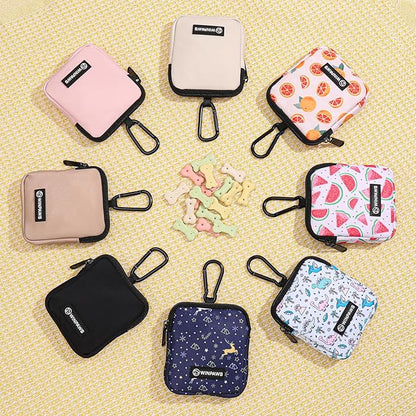 Dog Treat Pouch with Training Clicker,Waterproof Nylon Fabric Poop Bag Holders for Leashes,Hands Free Small Dog Walking Bag with Carabiner, Pet Puppy Training Walking Essentials (Watermelon)