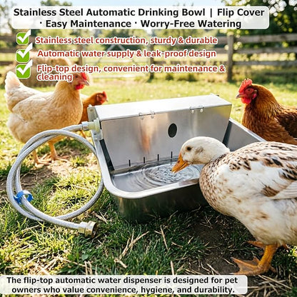 Stainless Steel Automatic Dog Water Bowl Large Capacity Wall-Mounted Pet Water Dispenser with Flip Cover Design,Suitable for Cats,Dogs,Chickens Ducks Other Poultry,Suitable for Indoor & Outdoor Use