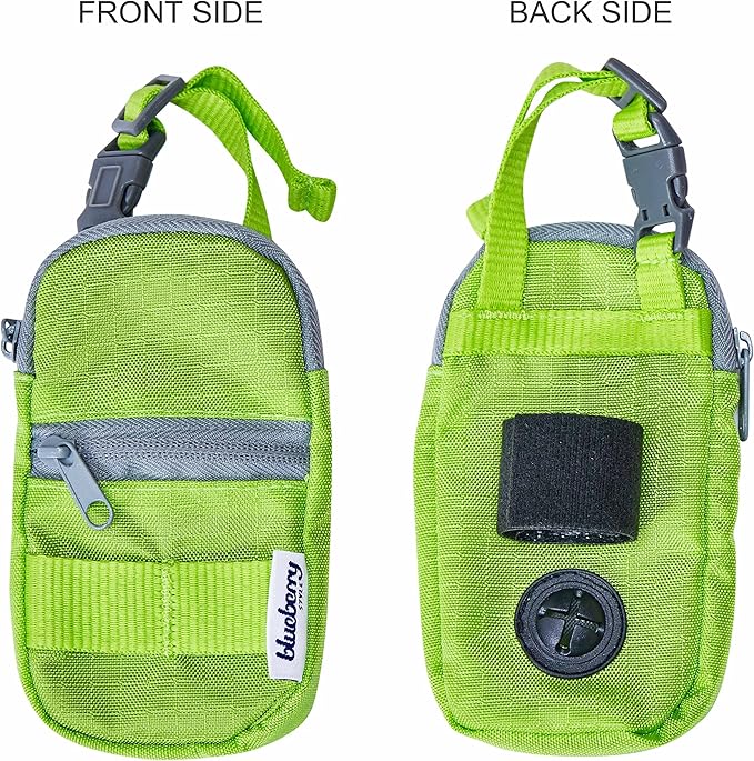 Blueberry Style Neon Green Dog Waste Bag Dispenser, Dog Poop Bag Holder Leash Attachment, Includes 1 Roll of Free Poop Bags