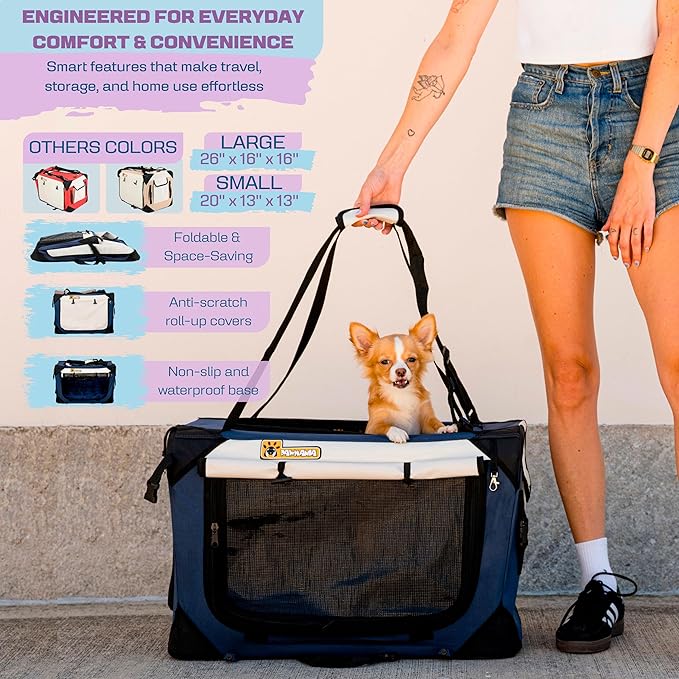 Cat & Dog Pet Carrier, Soft-Sided, Large 24"x16"x16", Supports Up to 45 lbs, Privacy Windows, Removable Plush Bed, Locking Zippers, Foldable Travel Crate