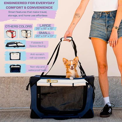 Cat & Dog Pet Carrier, Soft-Sided, Large 24"x16"x16", Supports Up to 45 lbs, Privacy Windows, Removable Plush Bed, Locking Zippers, Foldable Travel Crate