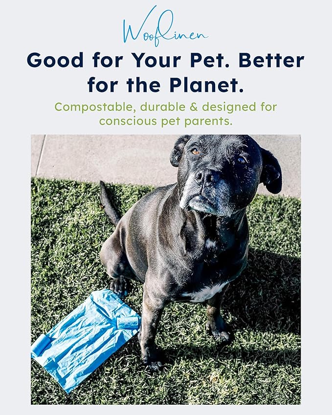 Wooflinen Unscented Compostable Dog Poop Bags – Leak-Proof Dog Poop Bags Rolls – Large 9x13”, Durable, Easy Tear – Made from Plant-Based Materials – For Big & Small Dogs – 240 Bags (16 Rolls)